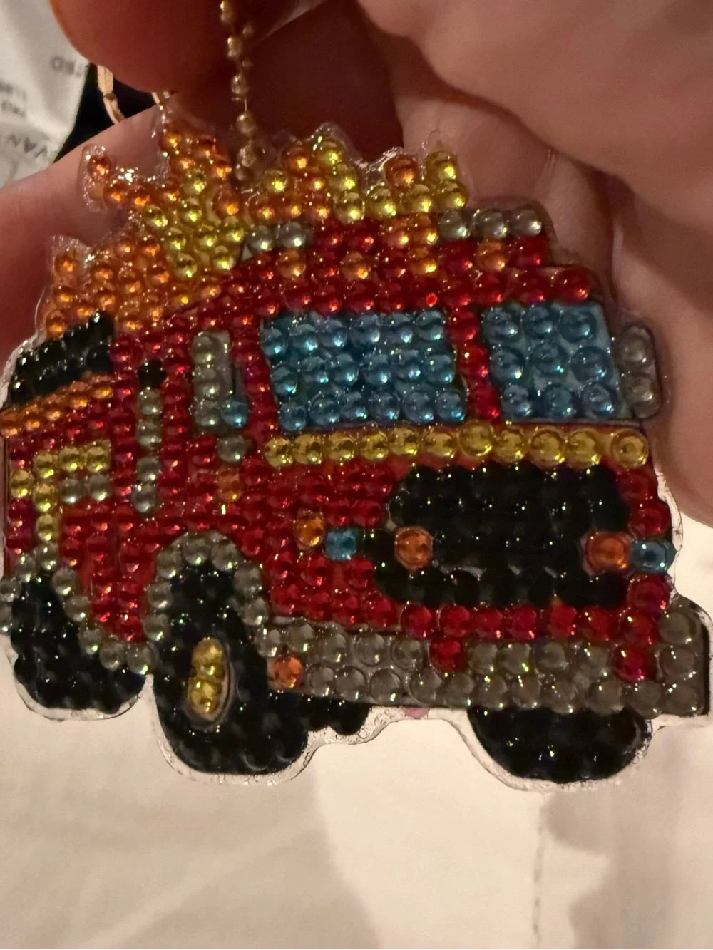 Kids Fire Truck Pendant Necklace - Red and Multicolor Rhinestone Charm